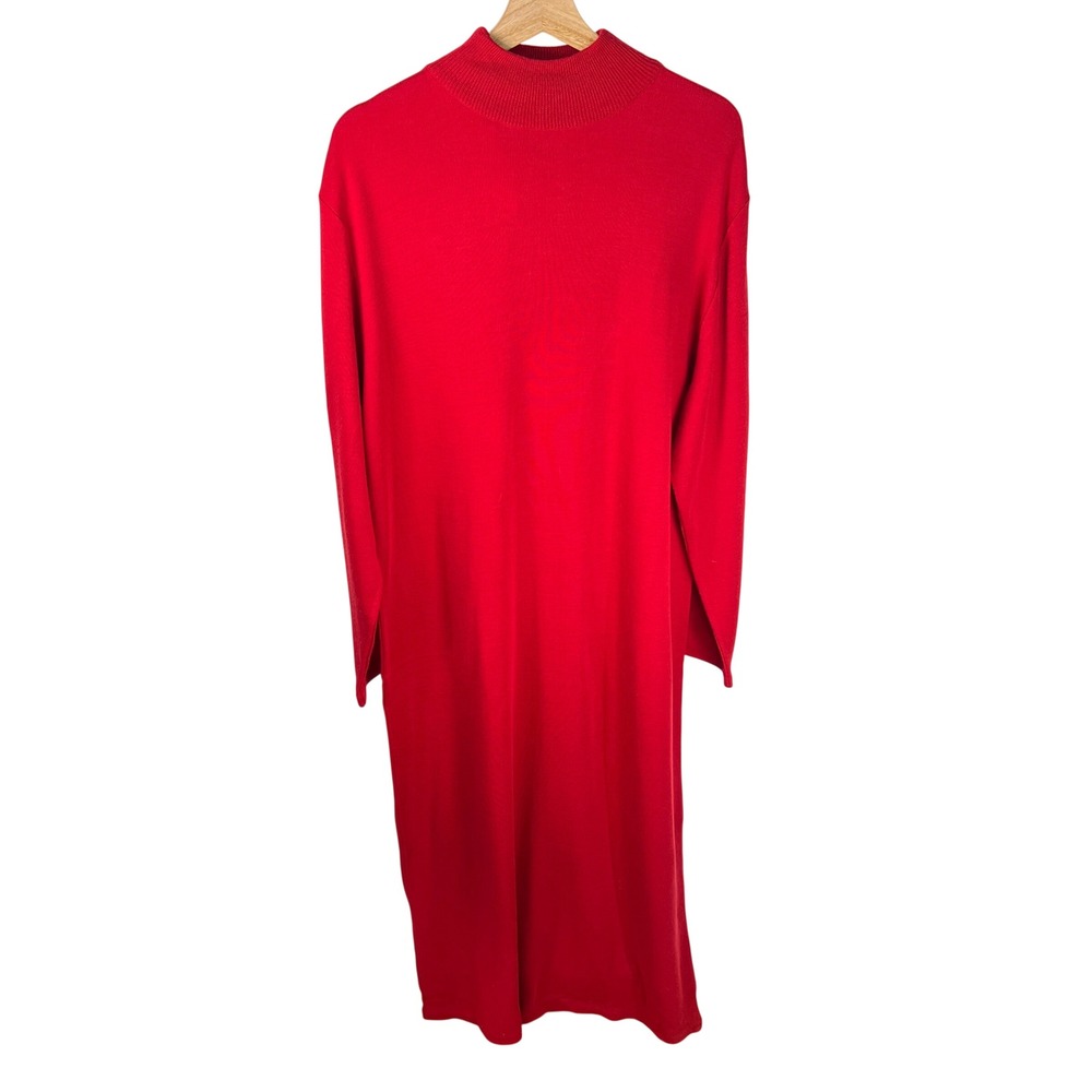 I.K.C. Vintage Red Wool Blend Mock Neck Knit Sweater Dress 3X‎ Italian Yarn New!